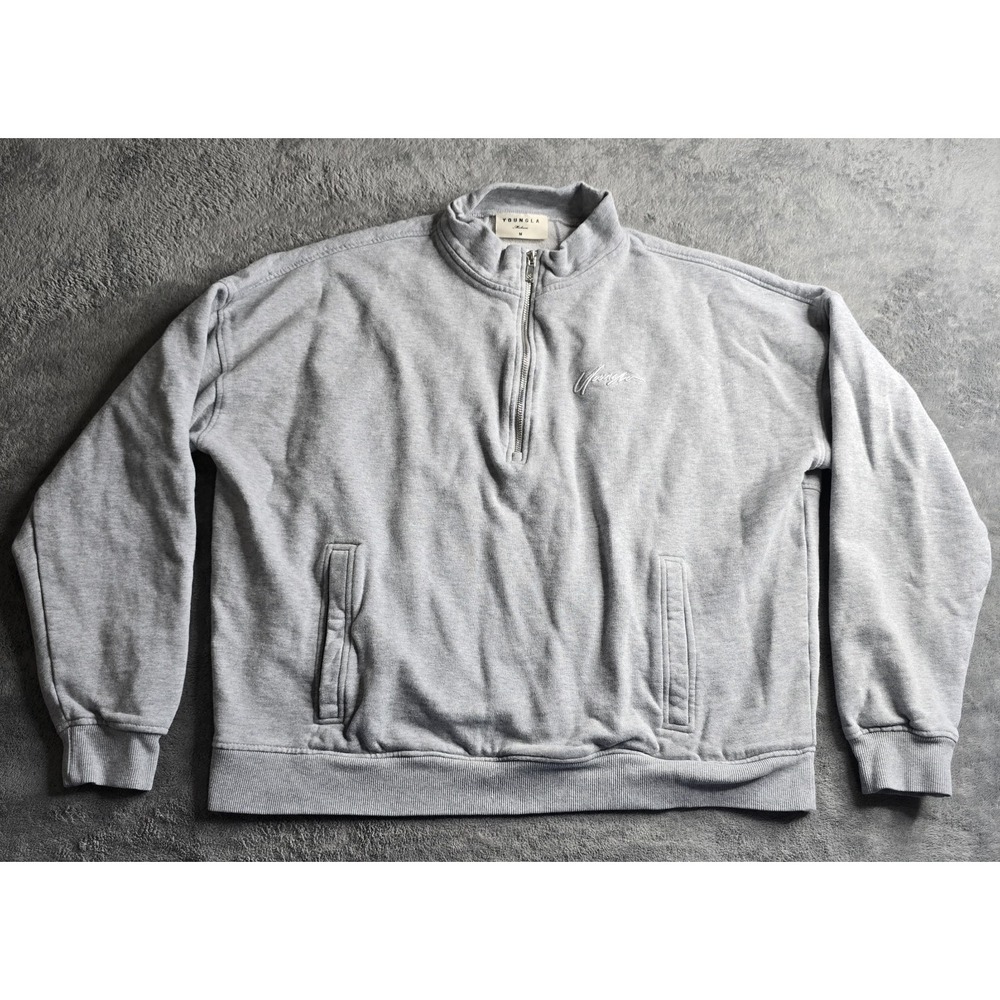 YoungLA 520 Sunday Quarter Zip Mens Medium Gray Heathered Long Sleeve Streetwear